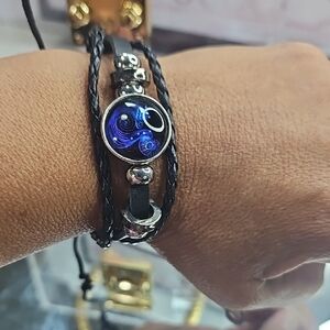 Black‎ and Blue Braided Leather Bracelet
